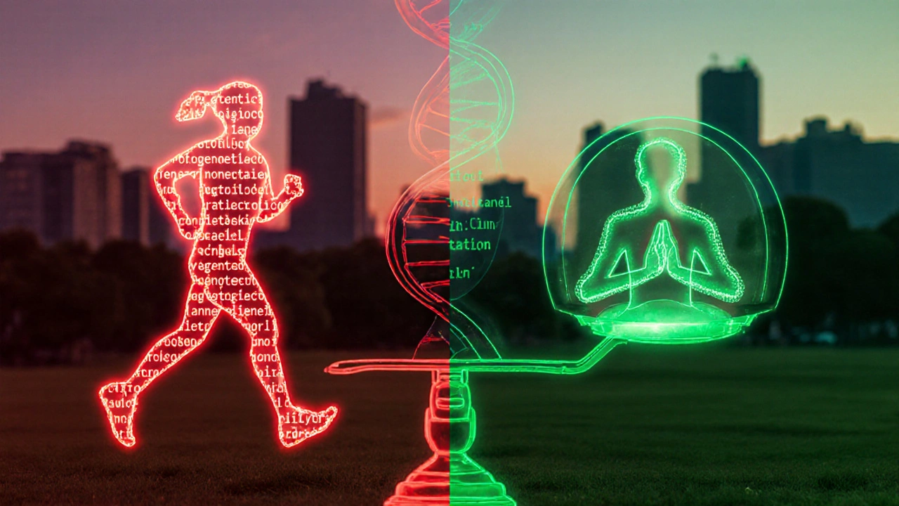 Člověk s genetickým rizikem cukrovky vlevo, se zdravým životním stylem vpravo.