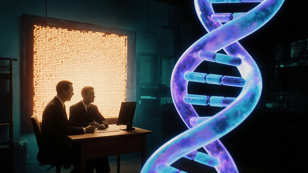 Model dvojité šroubovice DNA a rentgenový snímek Rosalind Franklin.