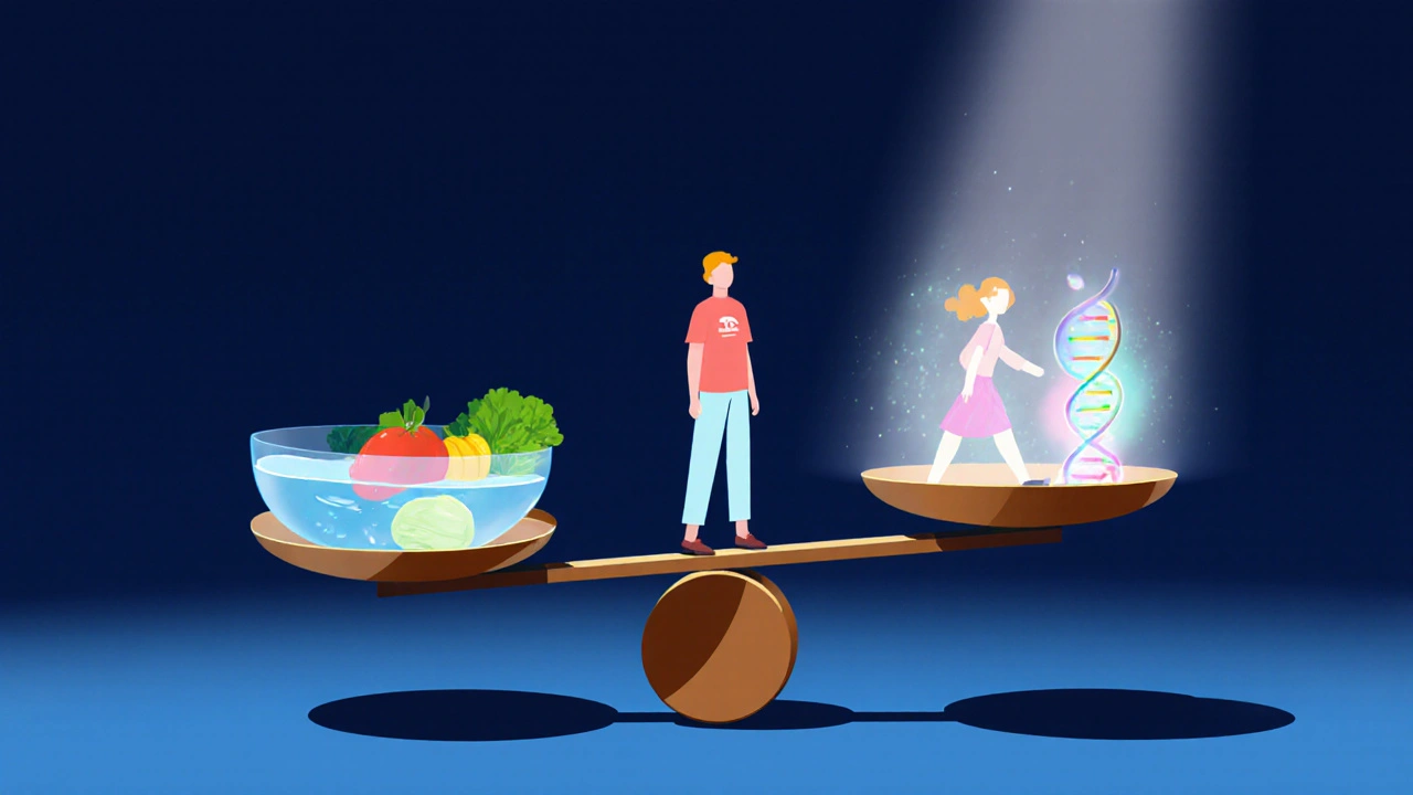 Osoba v rovnováze mezi genetickou predispozicí a zdravým životním stylem