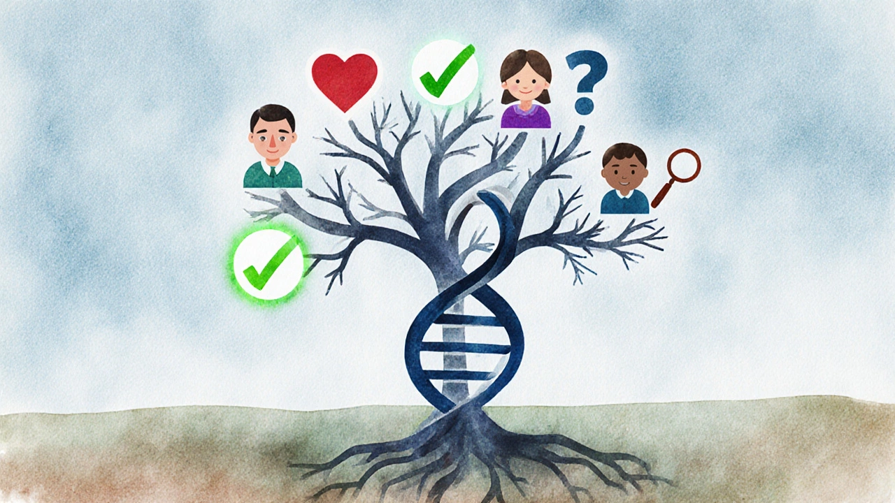 Rodokmen spojený s dvojitou šroubovicí, znázorňující dědičná rizika.