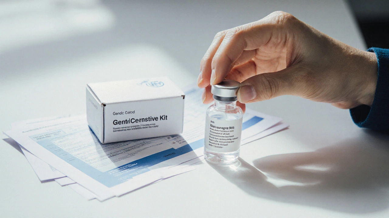 Ruka ukládá vzorek slin do balíčku pro genetické vyšetření.